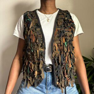 Vintage camouflage V-neck sleeveless leather vest
